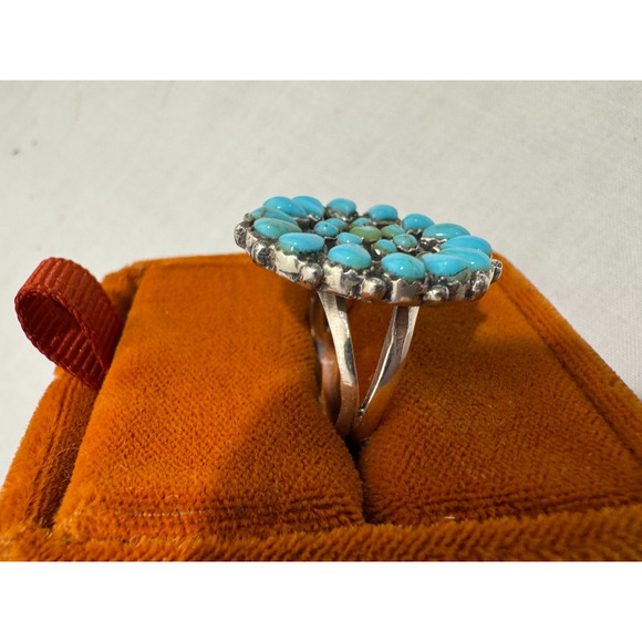 Womens Turquoise Ring 925 Sleeping Beauty Zuni Cluster Sterling Silver Sz 7.5 - Picture 5 of 5